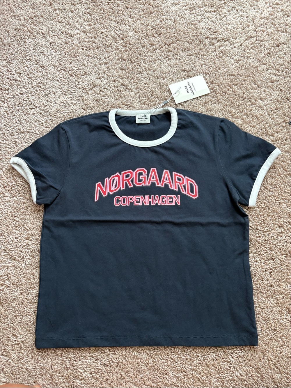 Mads Norgaard Navy Ringer Tee with Pink Logo